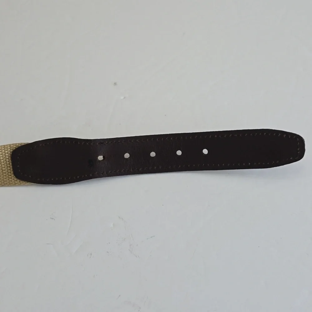 Docker's Woven Canvas Leather Tab Belt Brown Khaki Size 34